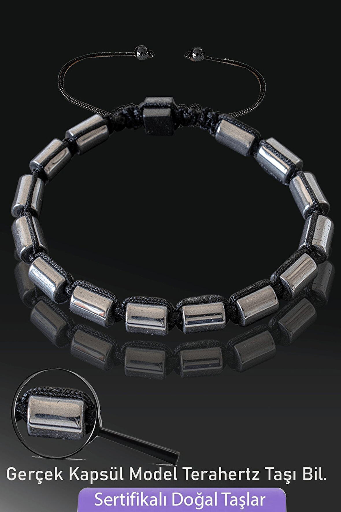 Sertifikalı Kapsül Model Gerçek Terahertz Taşı Bileklik - Titreşim Taşı