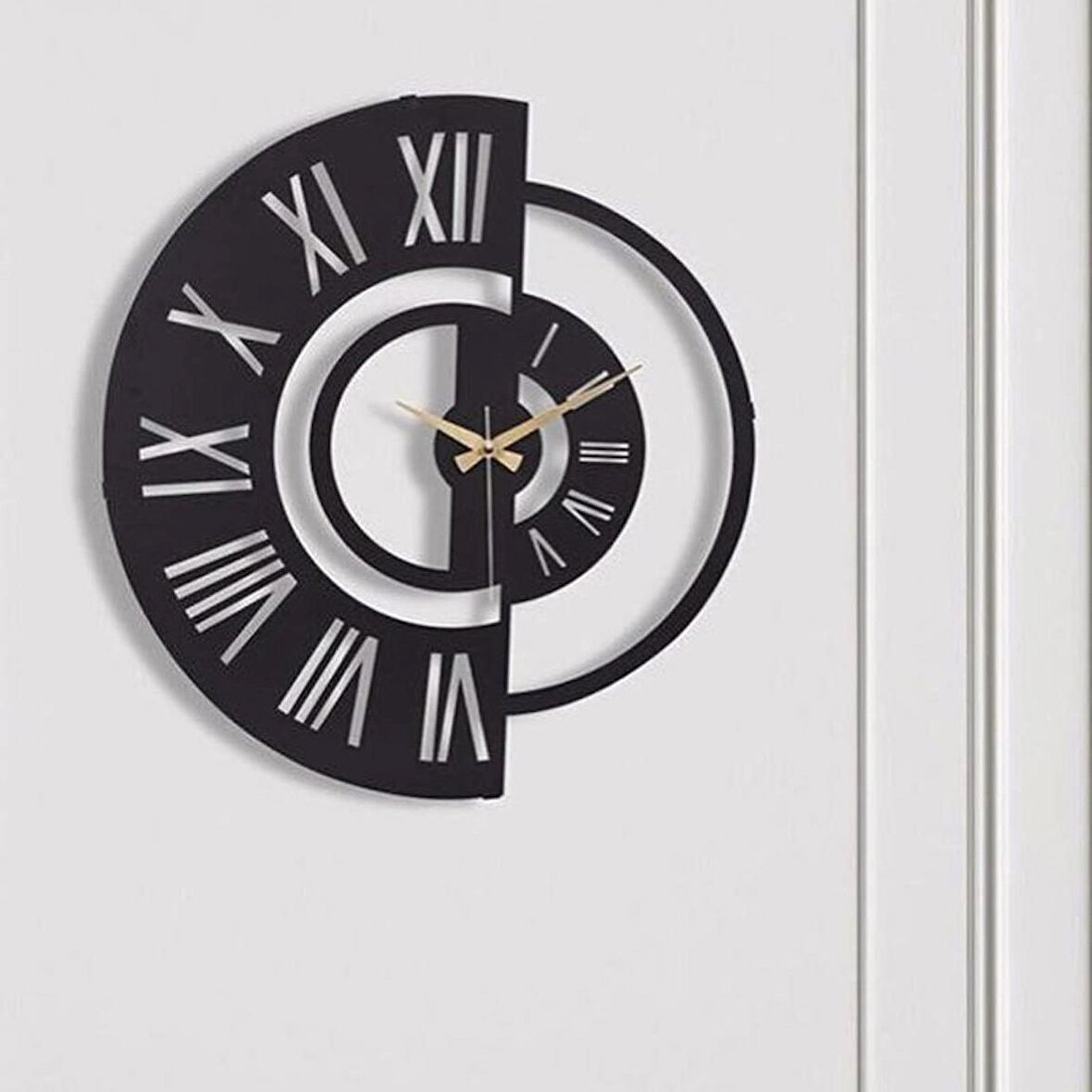 mdf Modern Yarım Daire Tasarımlı MDF Duvar Saati 