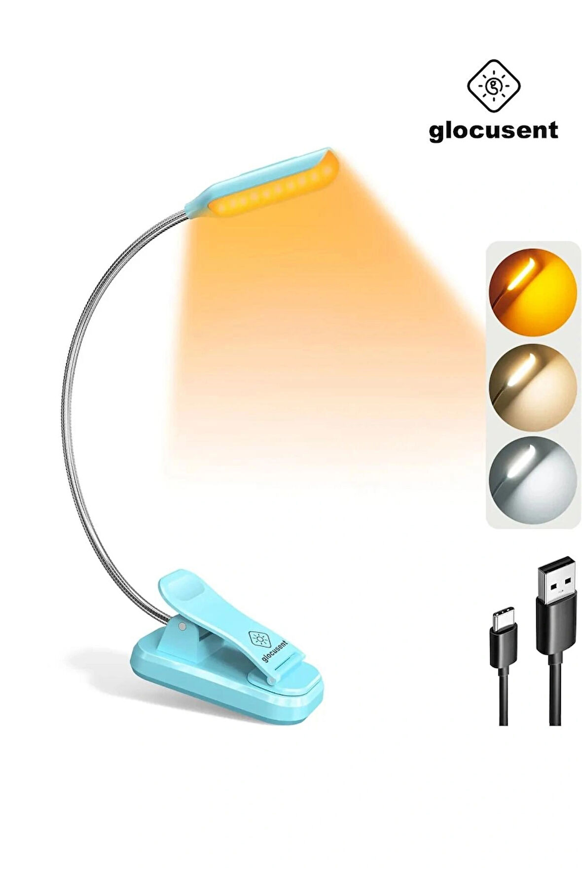 Glocusent Şarjlı LED Masa, Kitap Lambası Çalışma, Okuma, Tamirci Ergonomik Esnek Şarjlı Type C