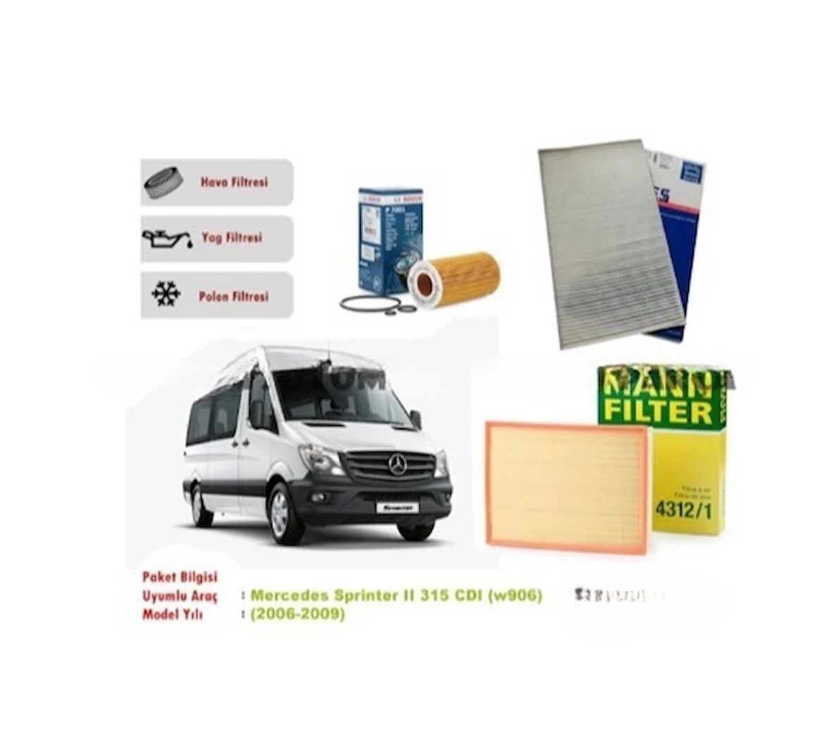 Mercedes Sprinter 315 Cdı W906 Filtre Bakım Seti (2006-2009) Arası