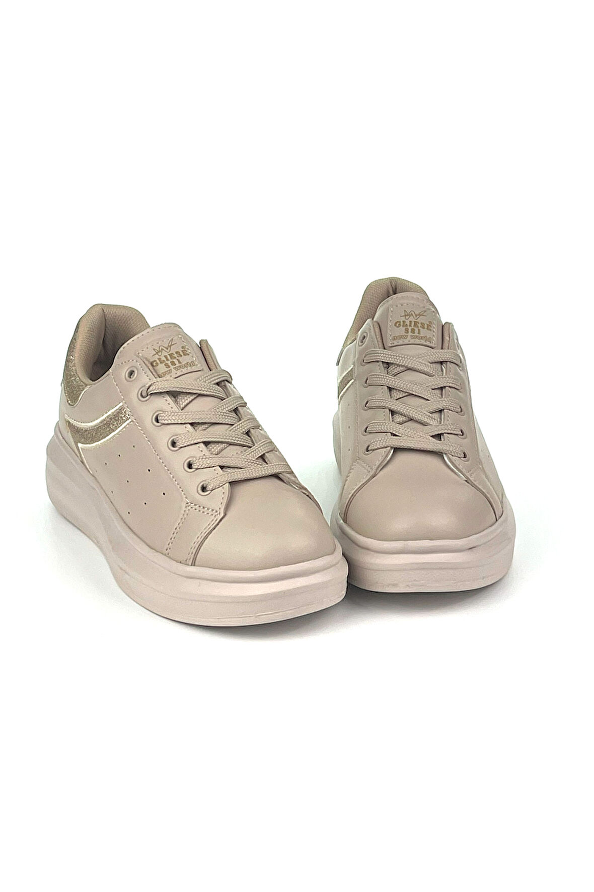 Kadın Bej Simli Rahat Günlük Sneaker Spor Ayakkabı