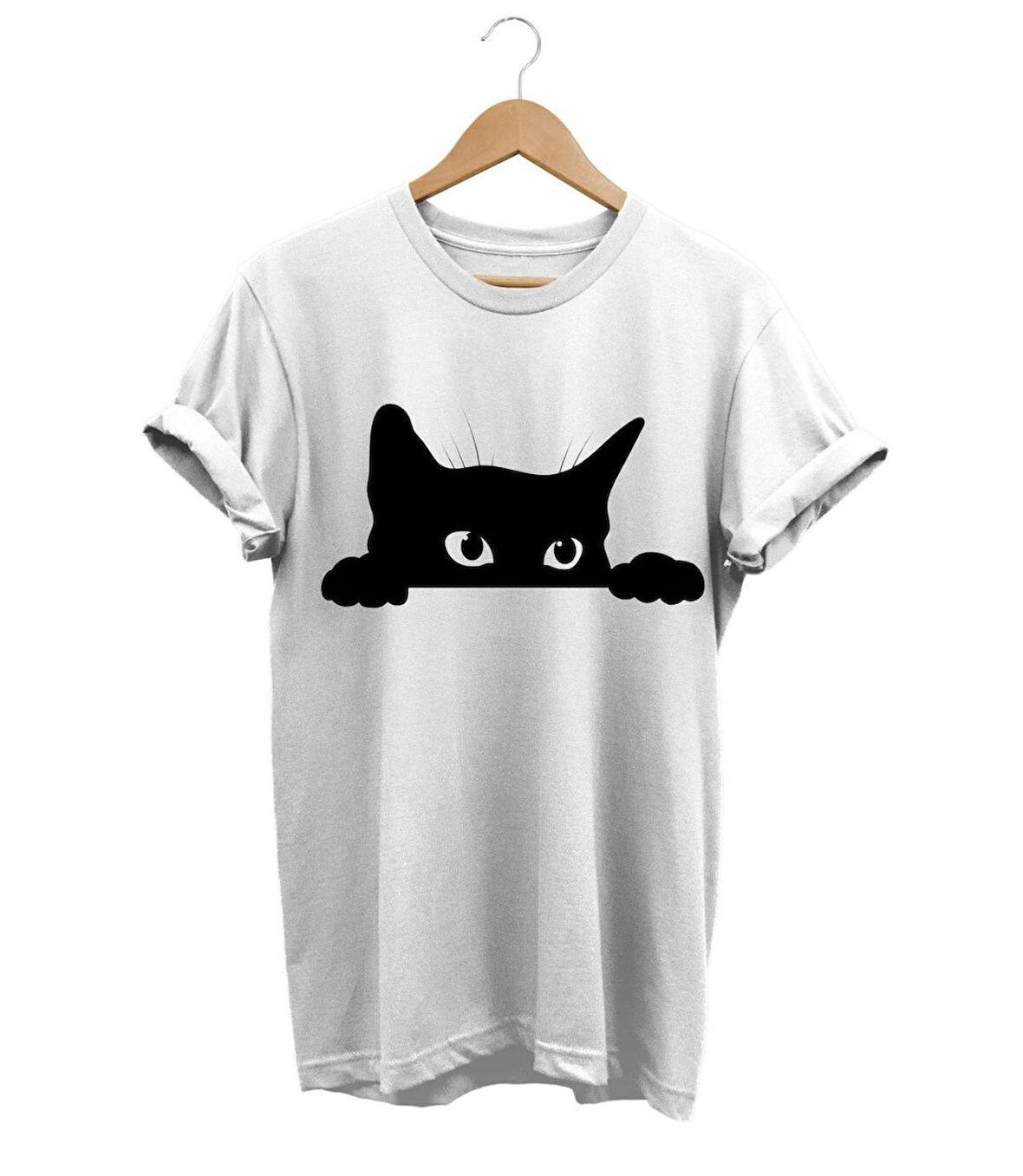 Kedi Baskılı %100 Pamuk T-shirt Regular Beden Tişört