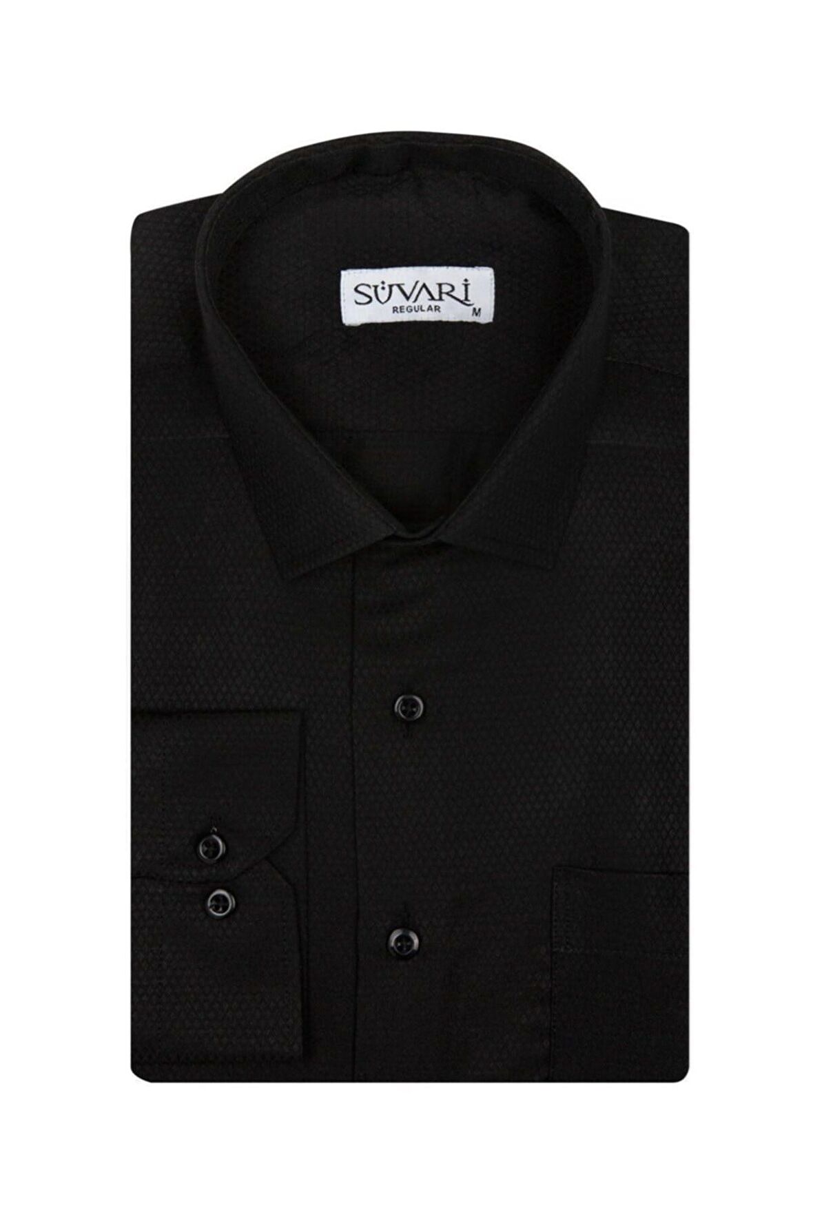 Süvari Armür Desenli Siyah Erkek Gömlek Bol Kesim