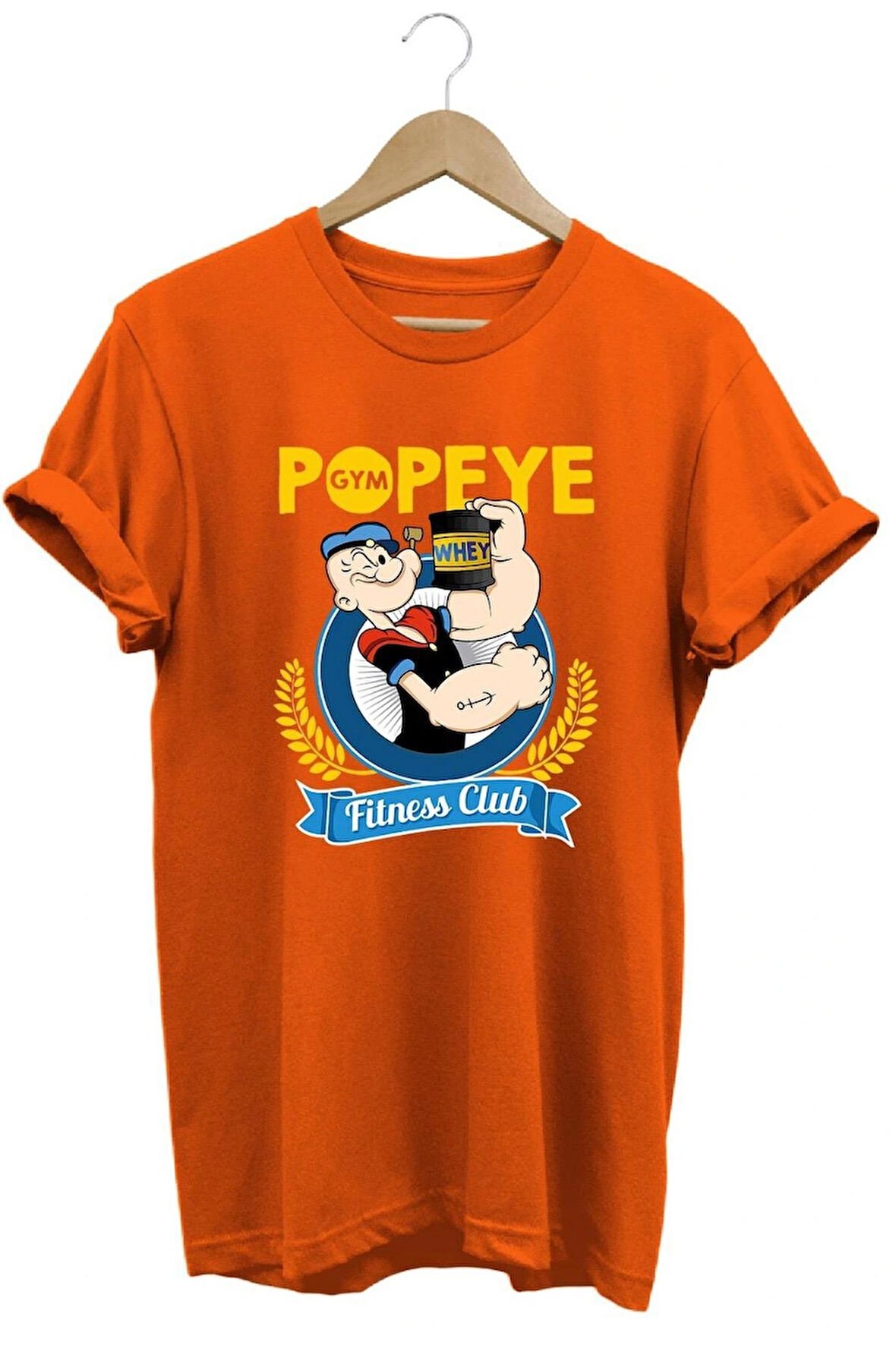 Temel Reis Popeye Gym Baskılı %100 Pamuk Basic T-shirt Normal Beden Tişört