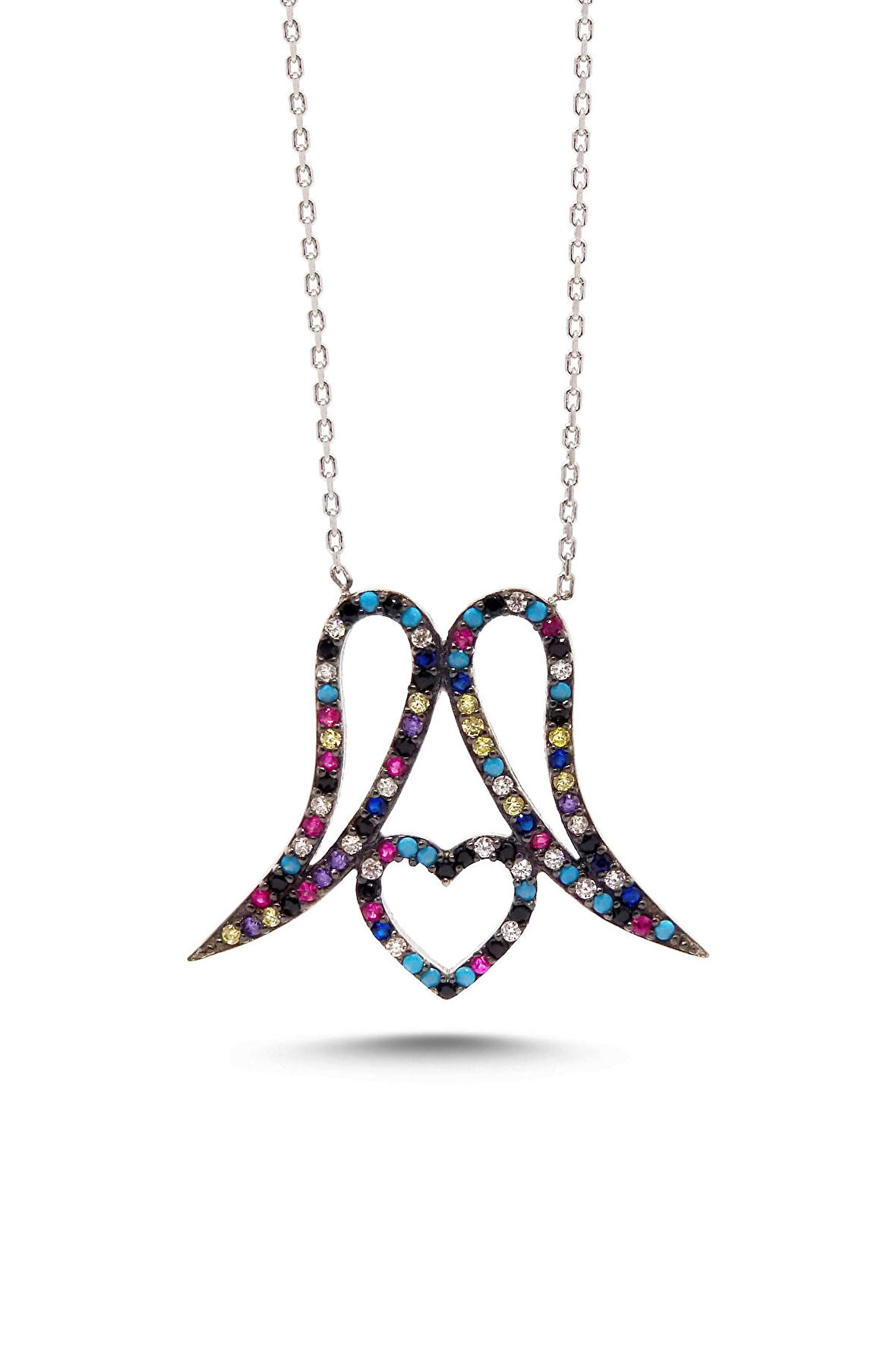 Kadın Kanat ve Kalp Tasarım 925 Ayar Gümüş Kolye