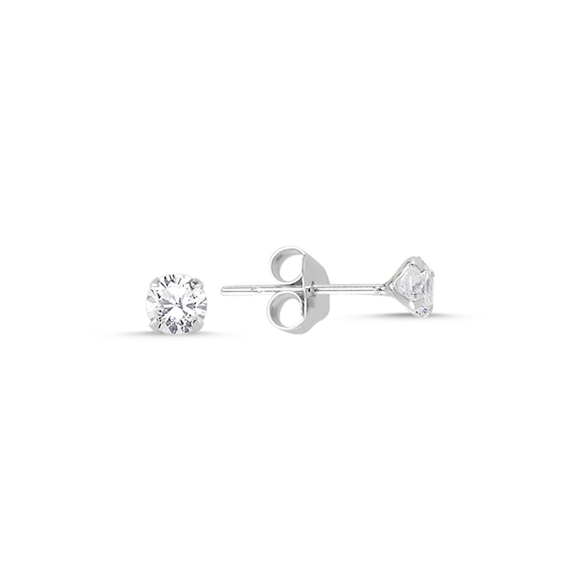 4mm Yuvarlak Tektaş Gümüş Kadın Küpe