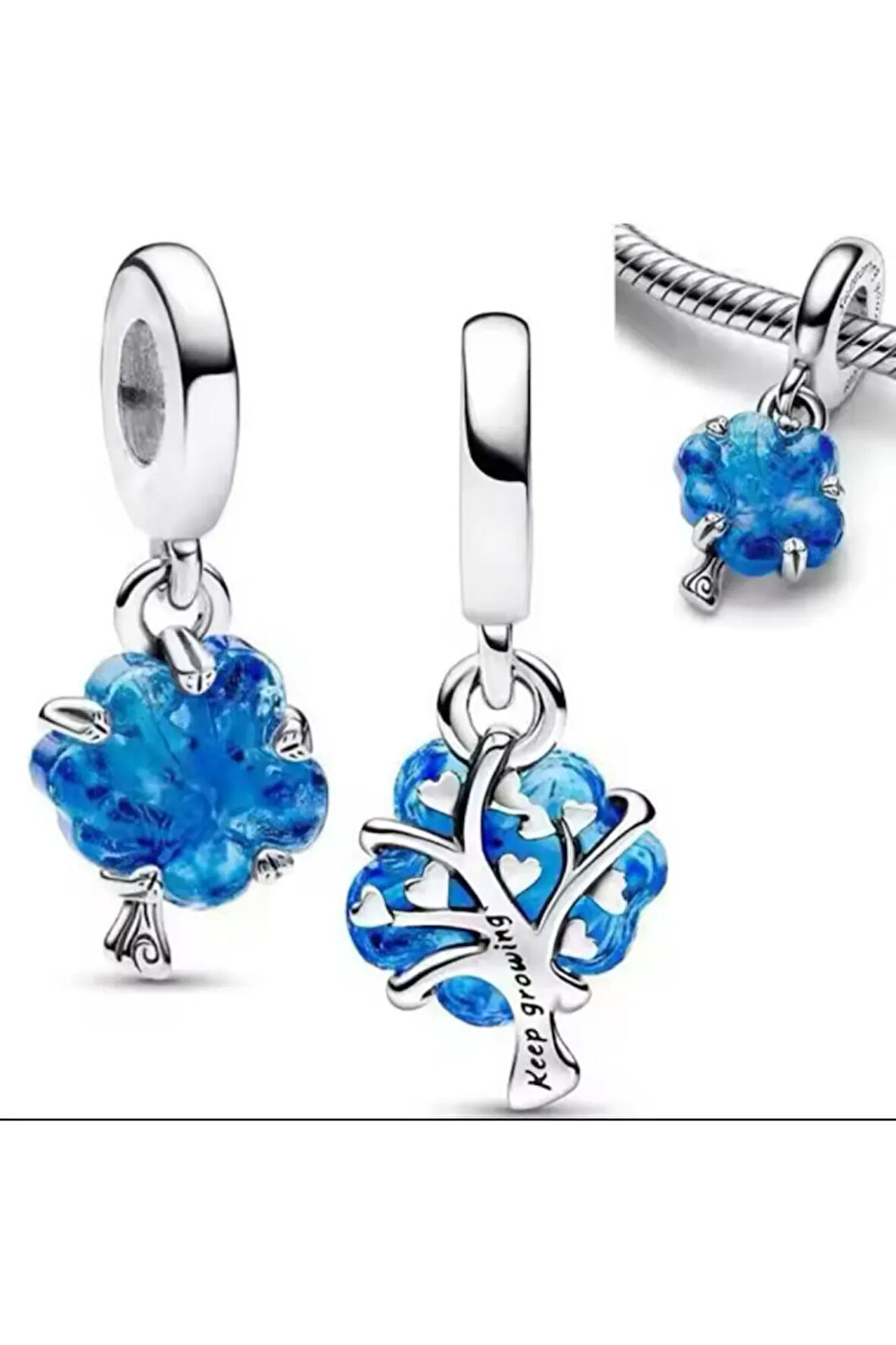 Gümüş Mavi Murano Aile Ağacı Charm