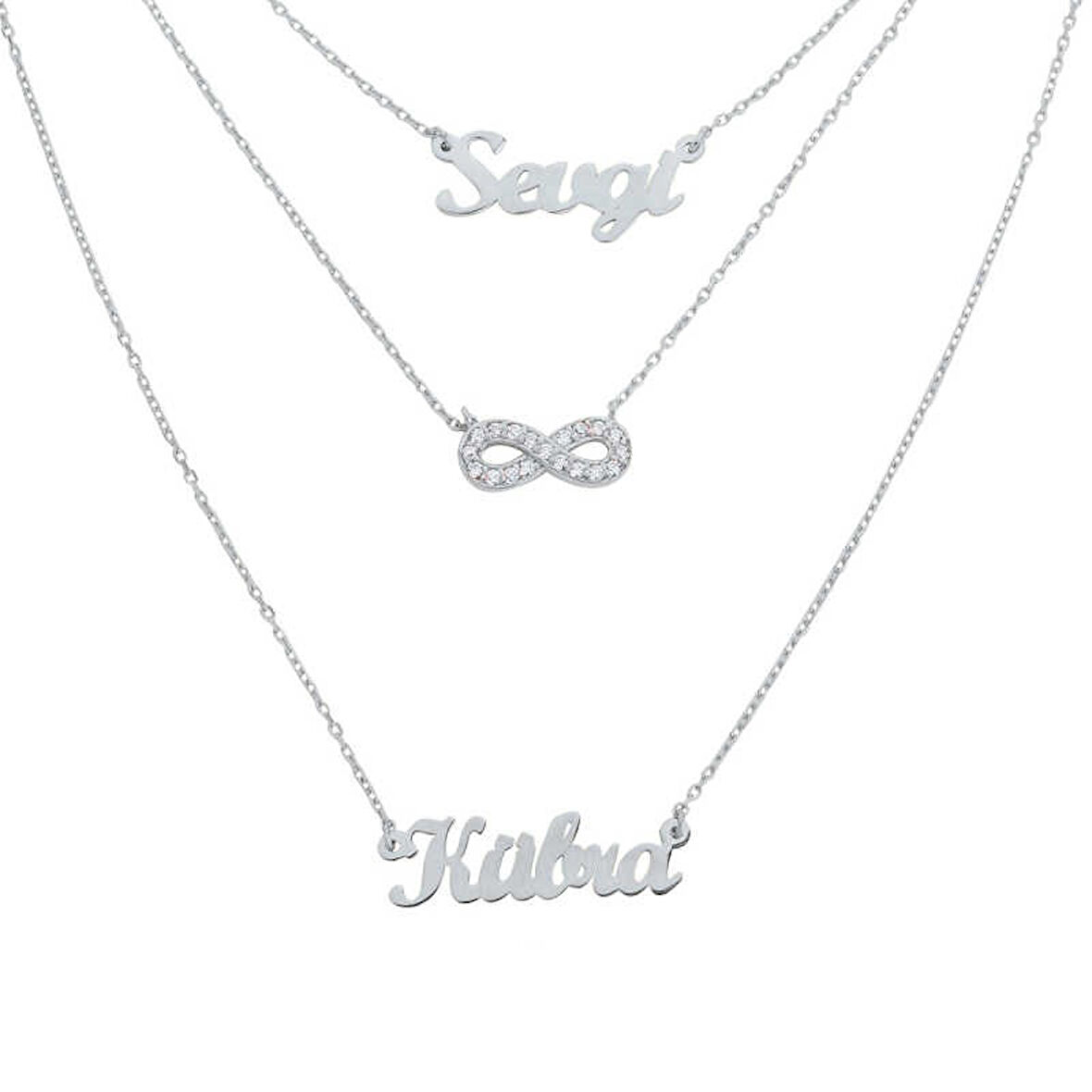 İki İsimli Taşlı Sonsuzluk Gümüş Kolye GMS1295