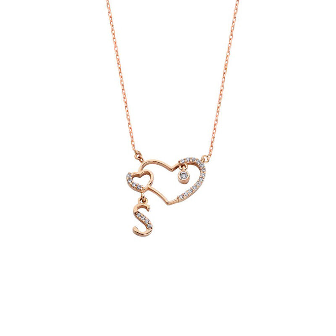 Birleşik Kalpli Harfli Gümüş Kolye GMS1498