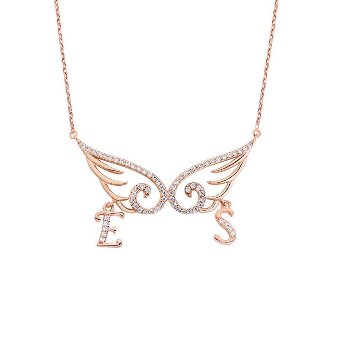 Taşlı Melek Kanadı Harfli Gümüş Kolye  GMS1499