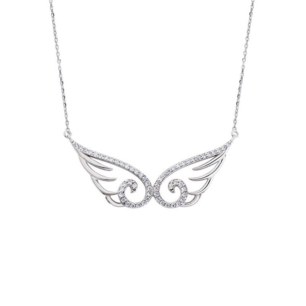 Taşlı Melek Kanadı Gümüş Kolye  GMS1555