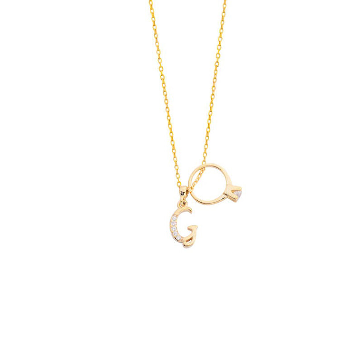 Harfli Tektaş Yüzük Gümüş Kolye GMS1722