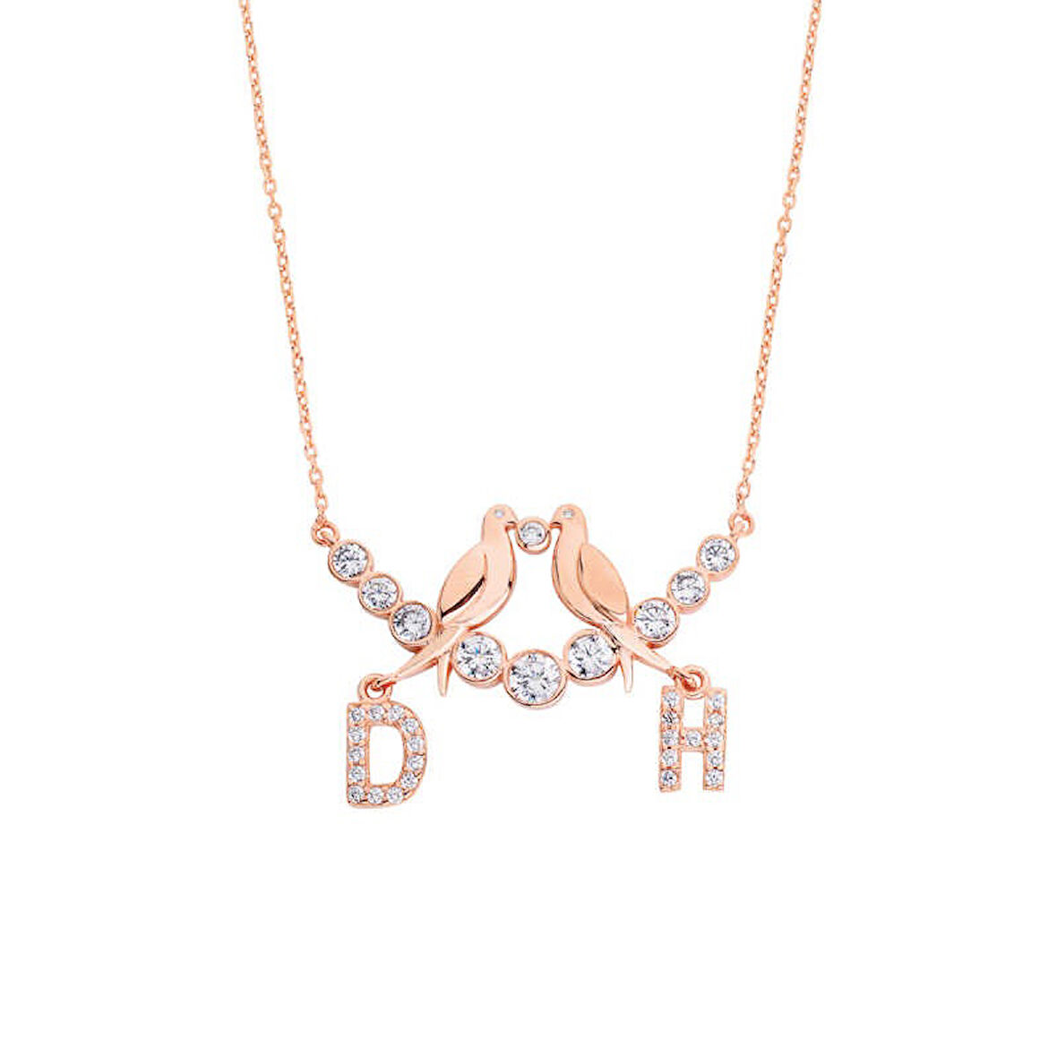 Su Yolu Kuşlu Harfli Gümüş Kolye  GMS1740