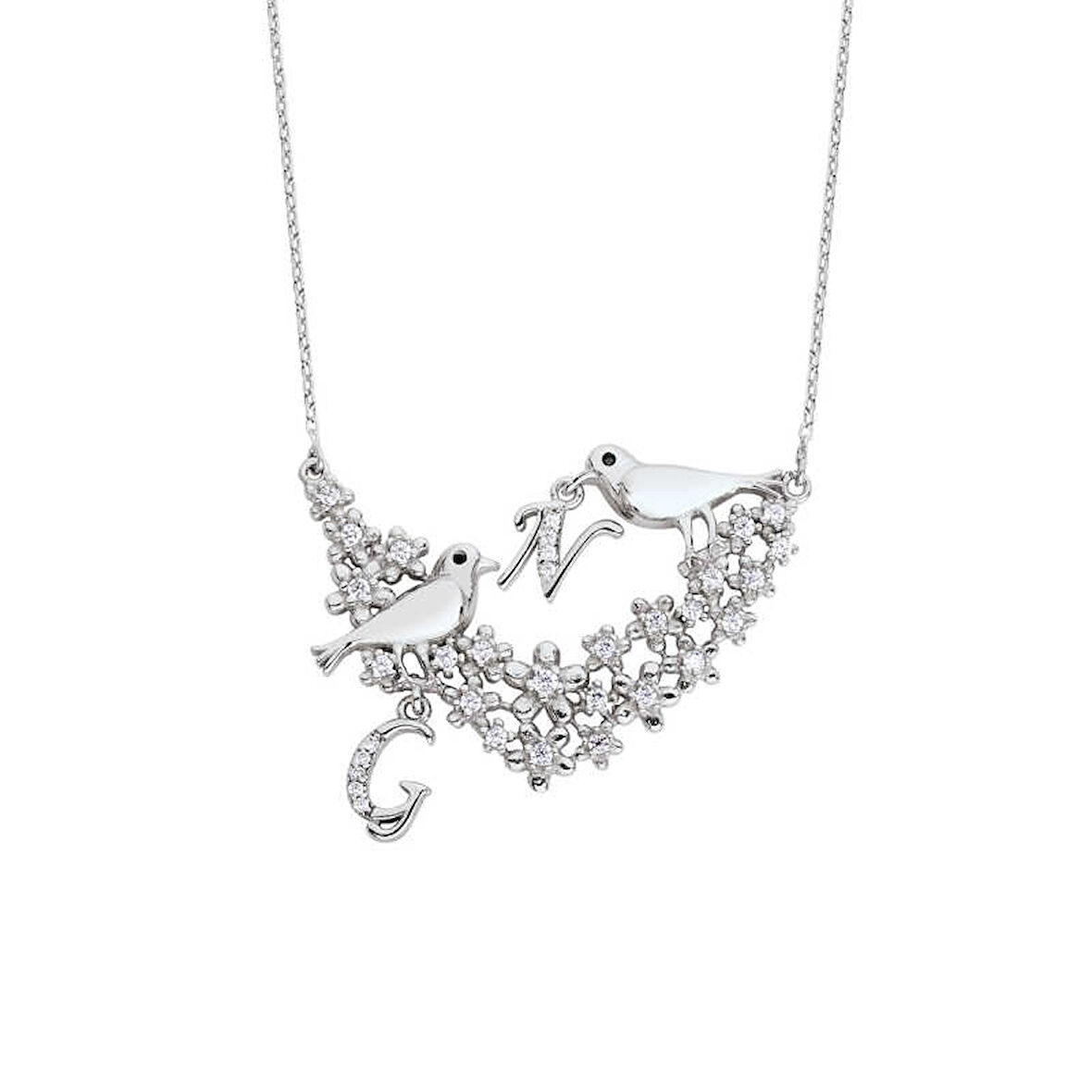 Aşk İncelik İster Kuşlu Harfli Gümüş Kolye GMS1759