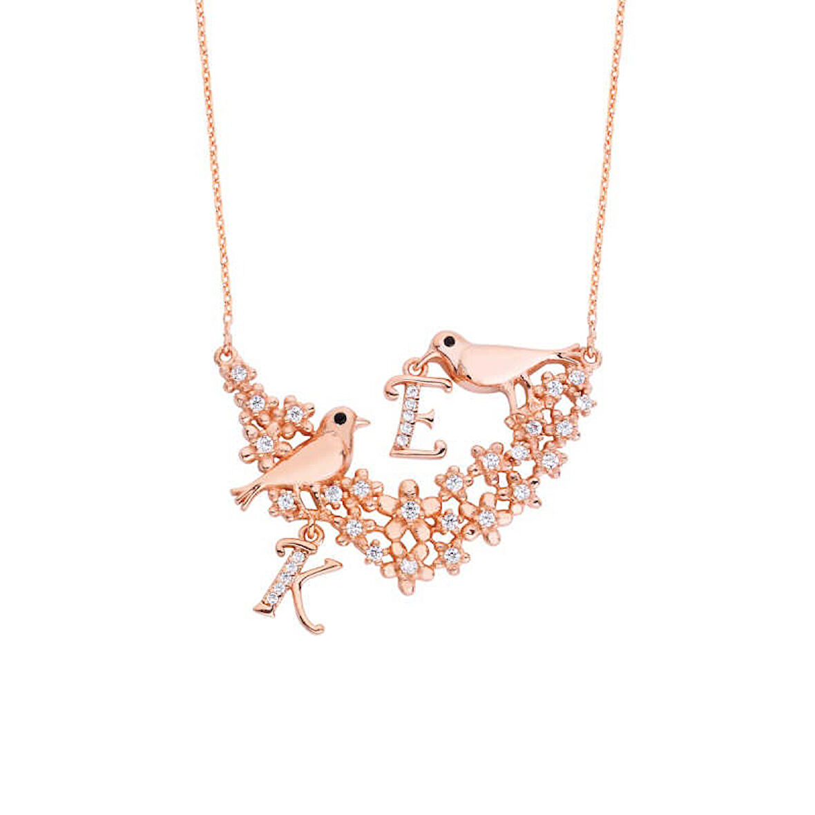 Harem Altın Aşk İncelik İster Kuşlu Harfli Gümüş Kolye GMS1760