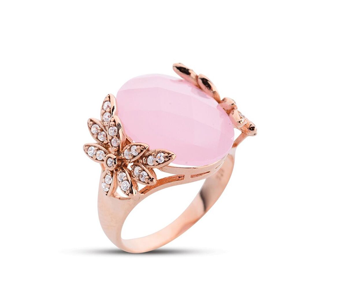 Çicek Bahçesi Pembe Kuvars Taşı Rose Yüzük  GMS178