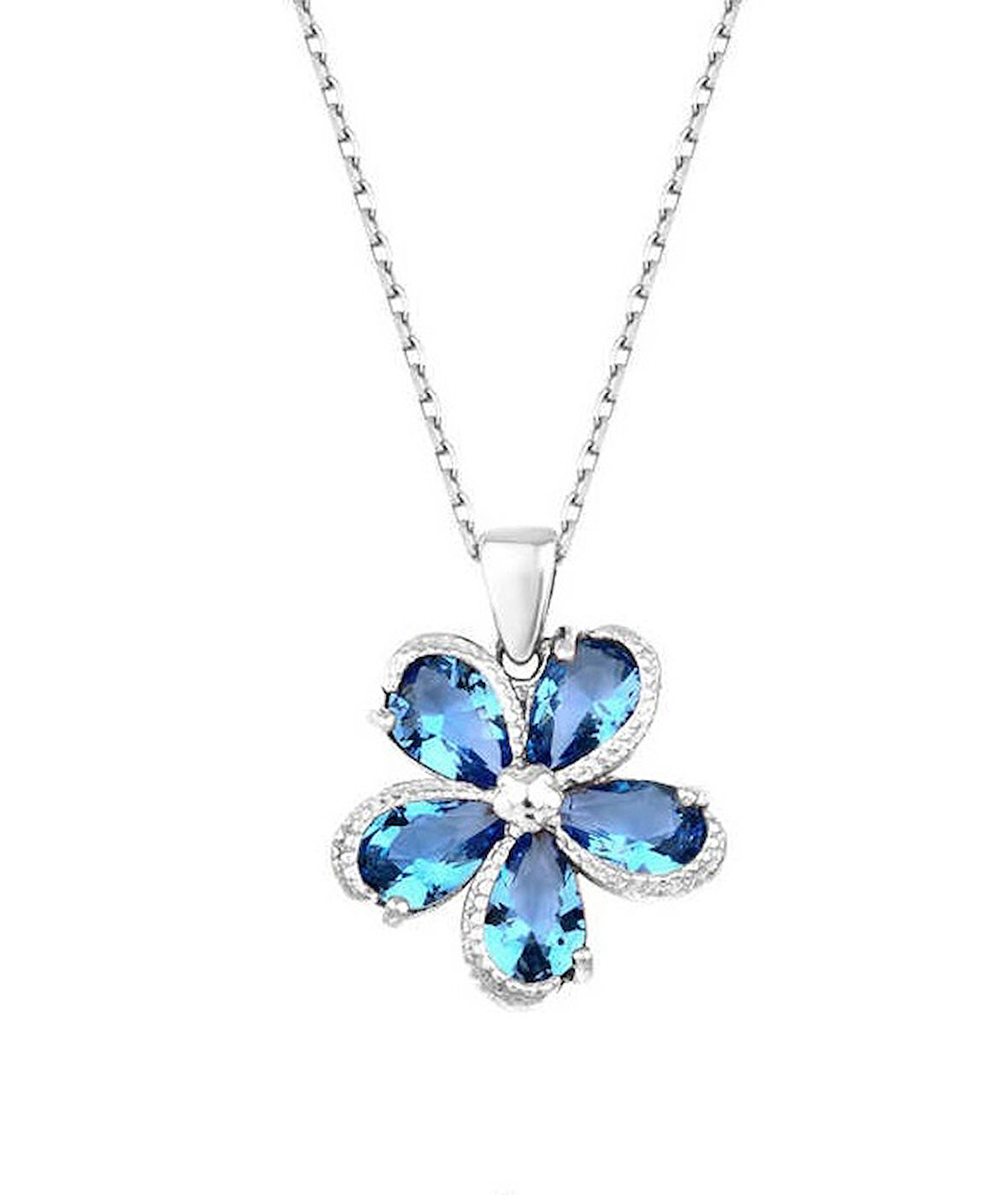 Mavi Topaz Taşlı Papatya Gümüş Kolye GMS1842