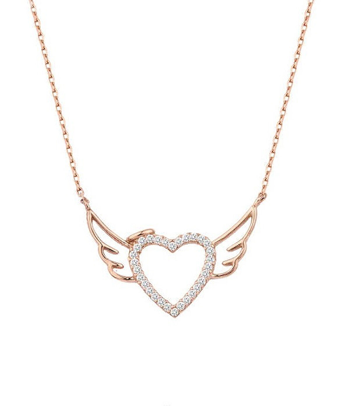 Melek Kanadı Kalpli Gümüş Rose Kolye GMS1853