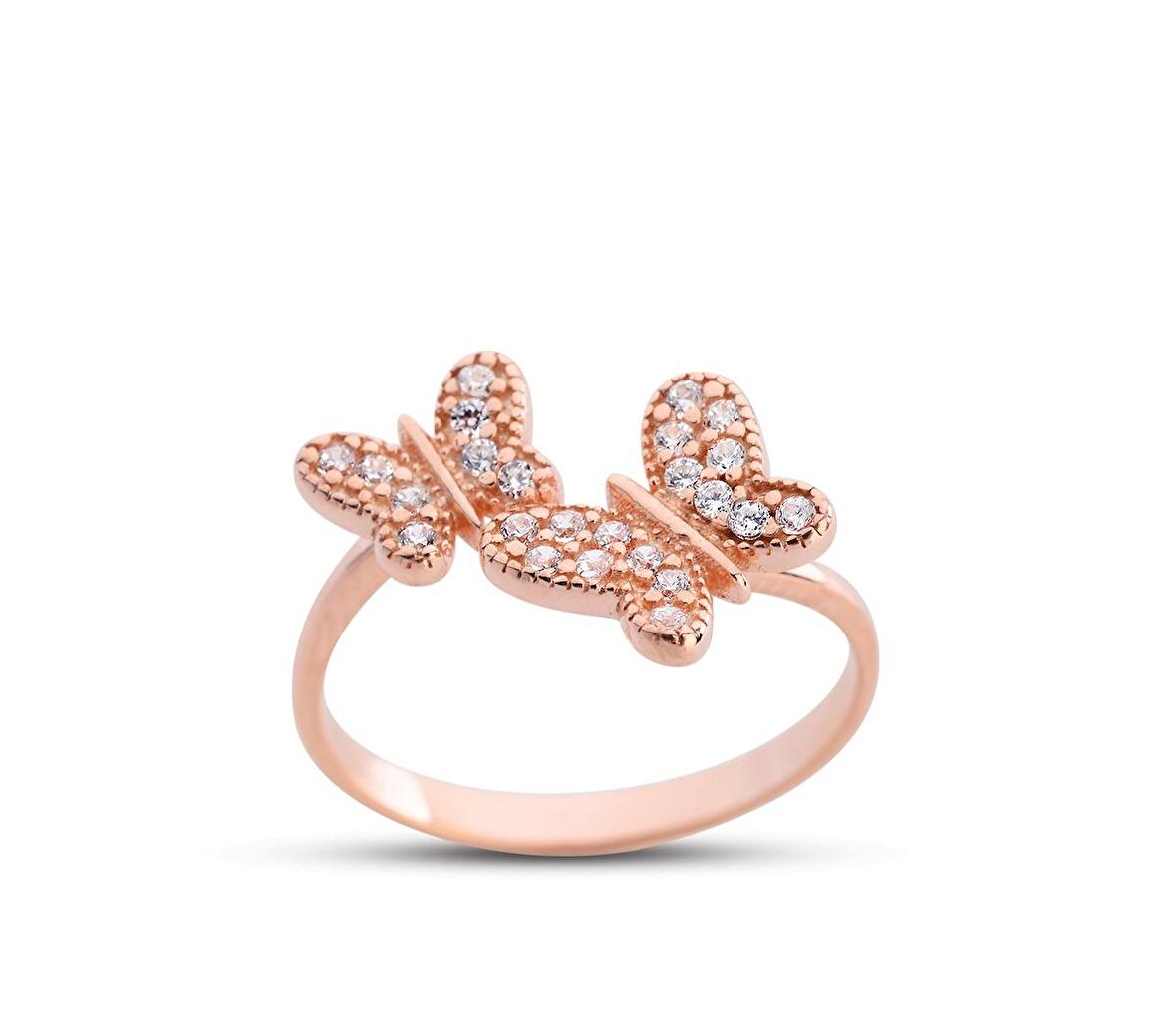 İkili Kelebek Ayarlı Rose Gümüş Yüzük GMS188