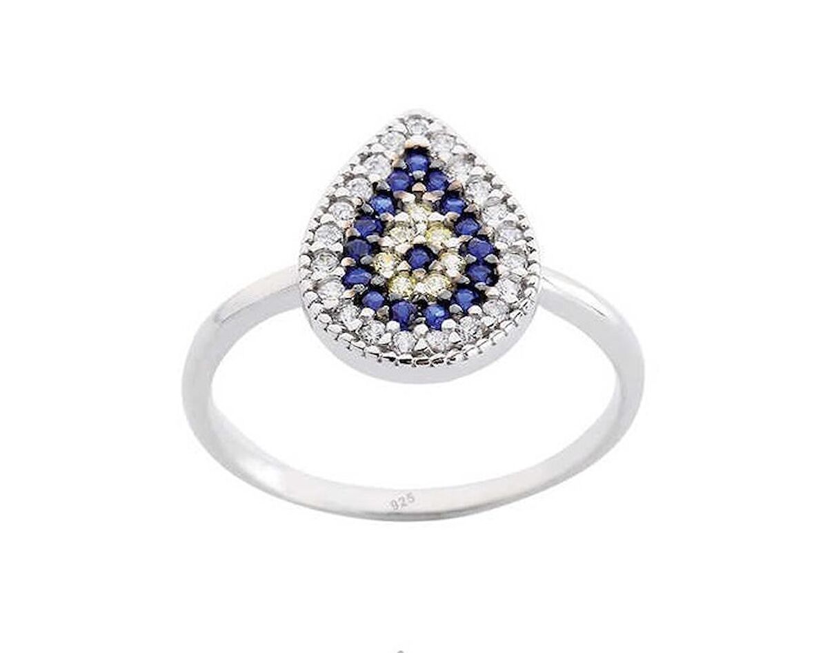 Harem Altın Damla Motifli Nazar Gümüş Yüzük GMS1927