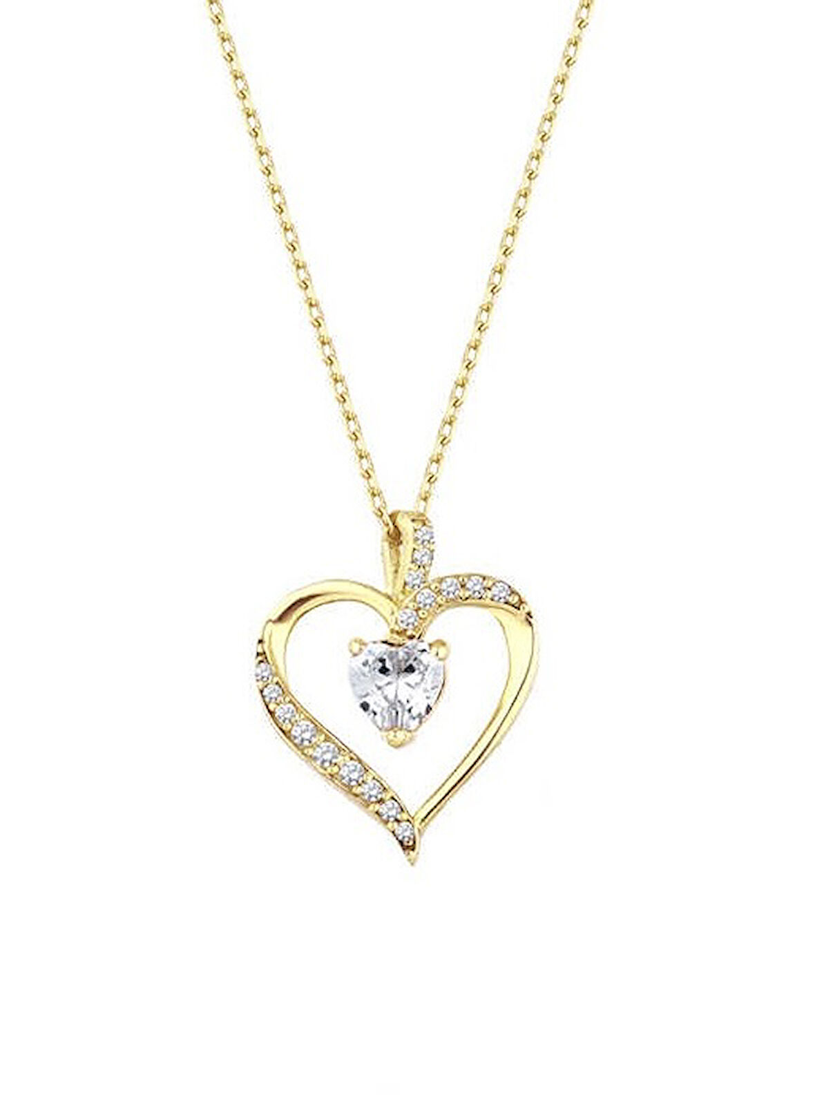 Kalp Taşlı Sarı Renk Gümüş Kolye GMS1947