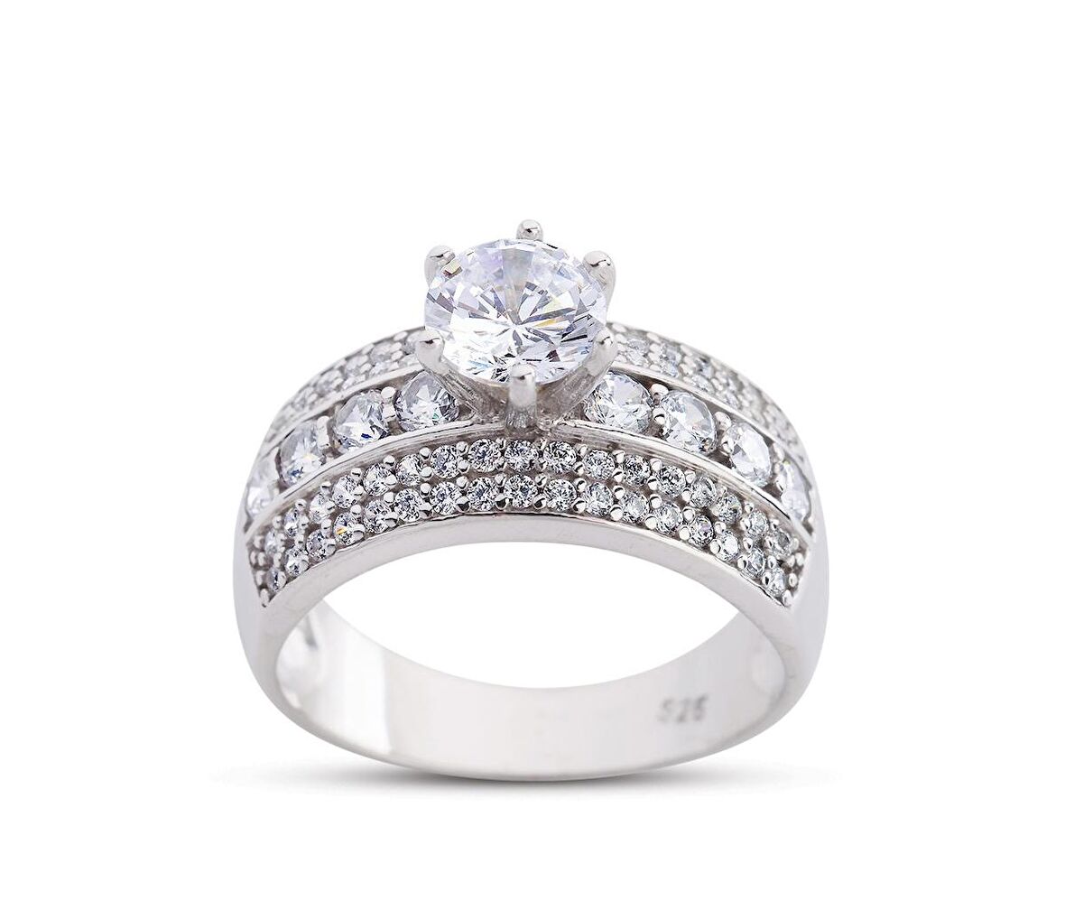 Kanal Tektaş Beyaz Renk Gümüş Yüzük  GMS196