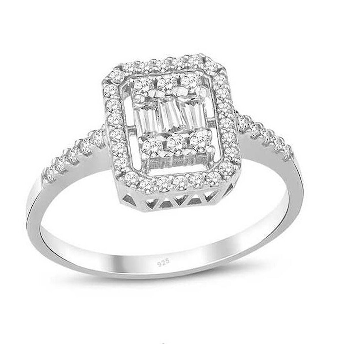 Harem Altın Gümüş Baget Beyaz Yüzük GMS1984