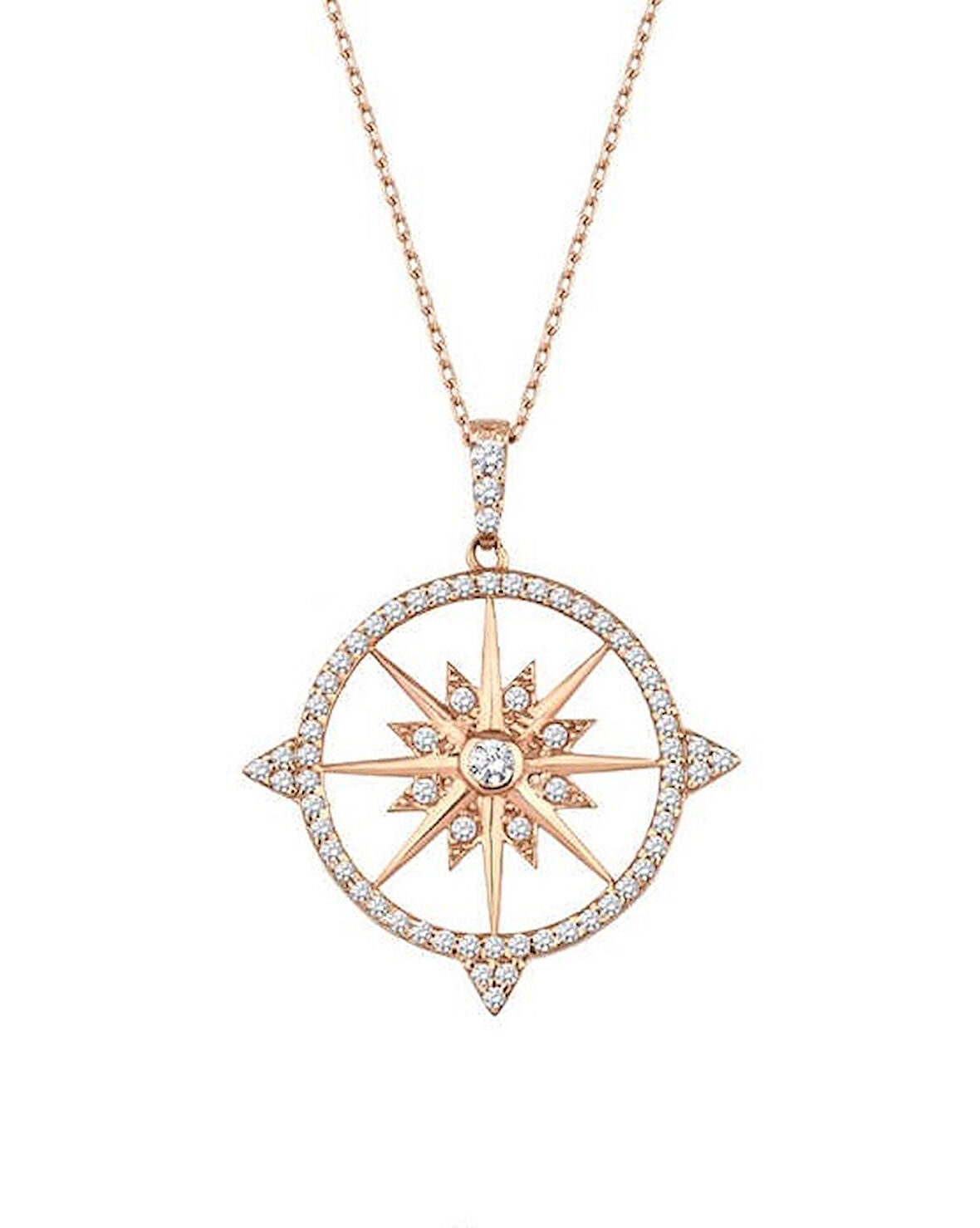 Kutup Yıldızı Pusula Rose Renk Gümüş Kolye GMS1989