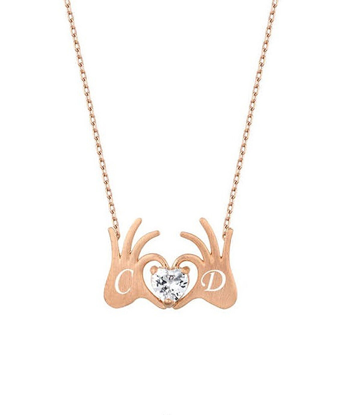 Kalpli El Harfli Rose Renk Gümüş Kolye GMS2024