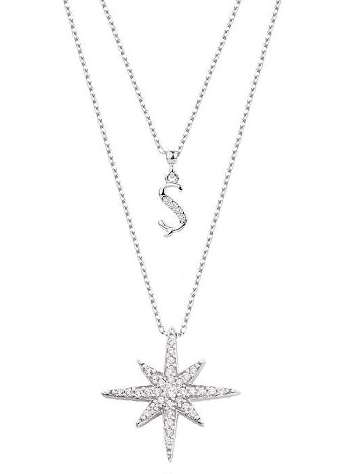 Harfli Kutup Yıldızı Gümüş Kolye GMS2033