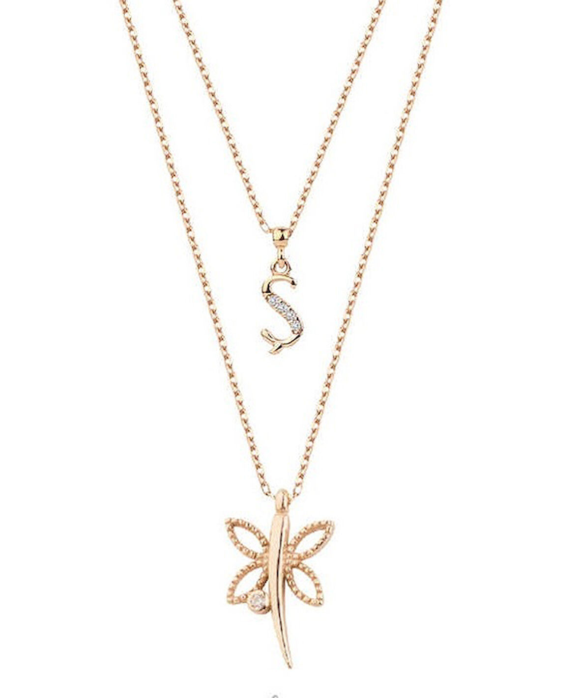 Harfli Yusufçuk Rose Renk Gümüş Kolye GMS2040