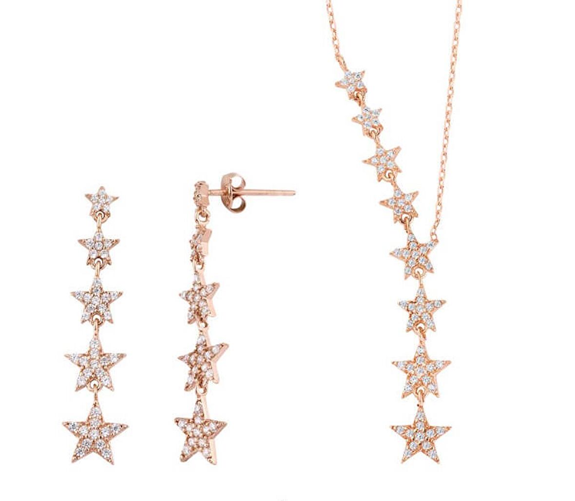 Takım Yıldızı İkili Rose Renk Gümüş Set GMS2095