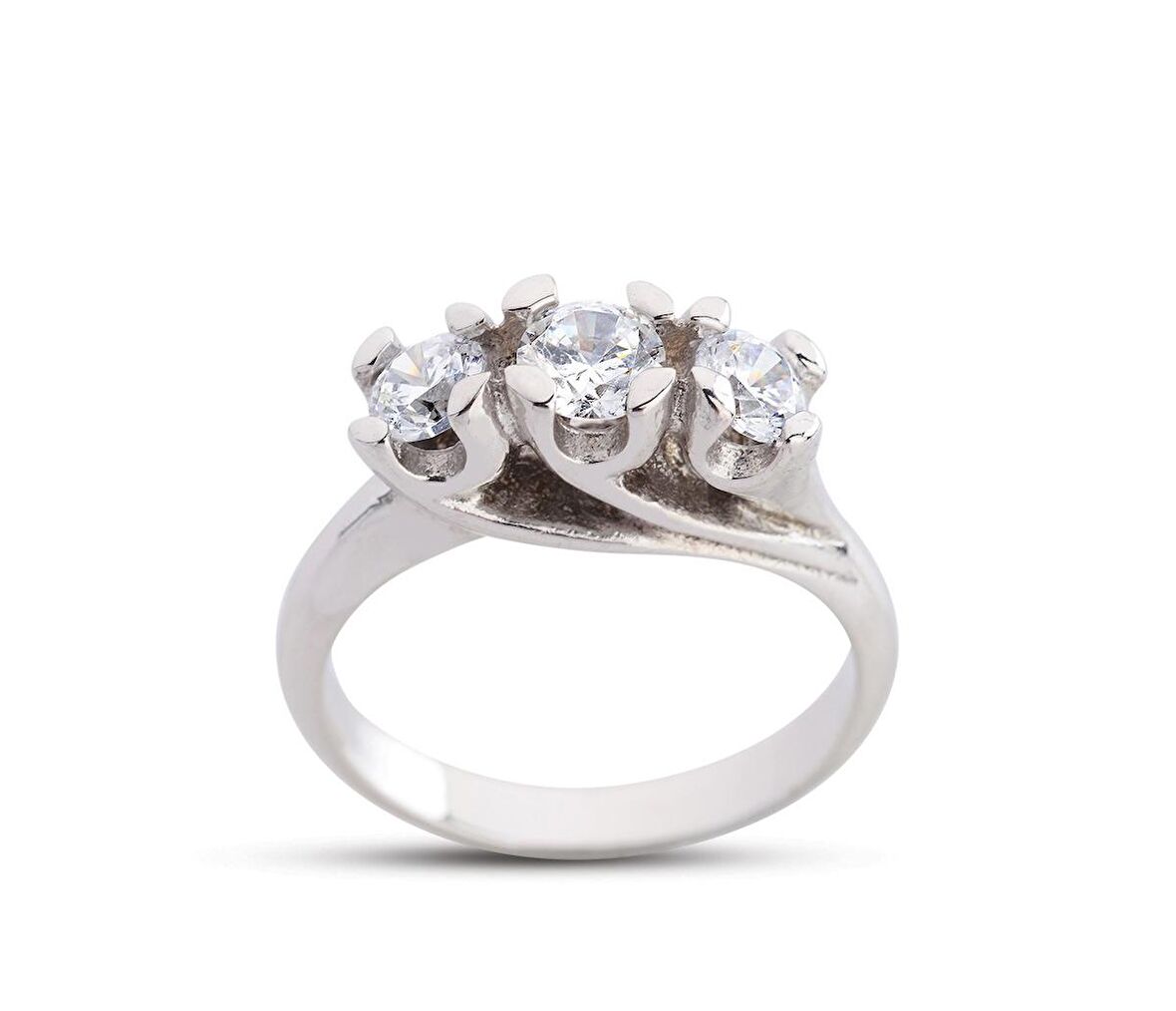 Pırlanta Montür Tria Gül Beyaz Gümüş Yüzük GMS219