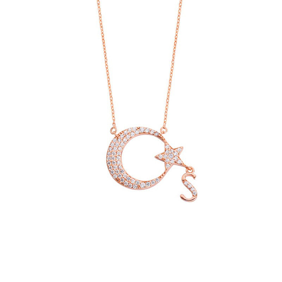 Harem Altın Ay Yıldızım Harfli Gümüş Kolye GMS989