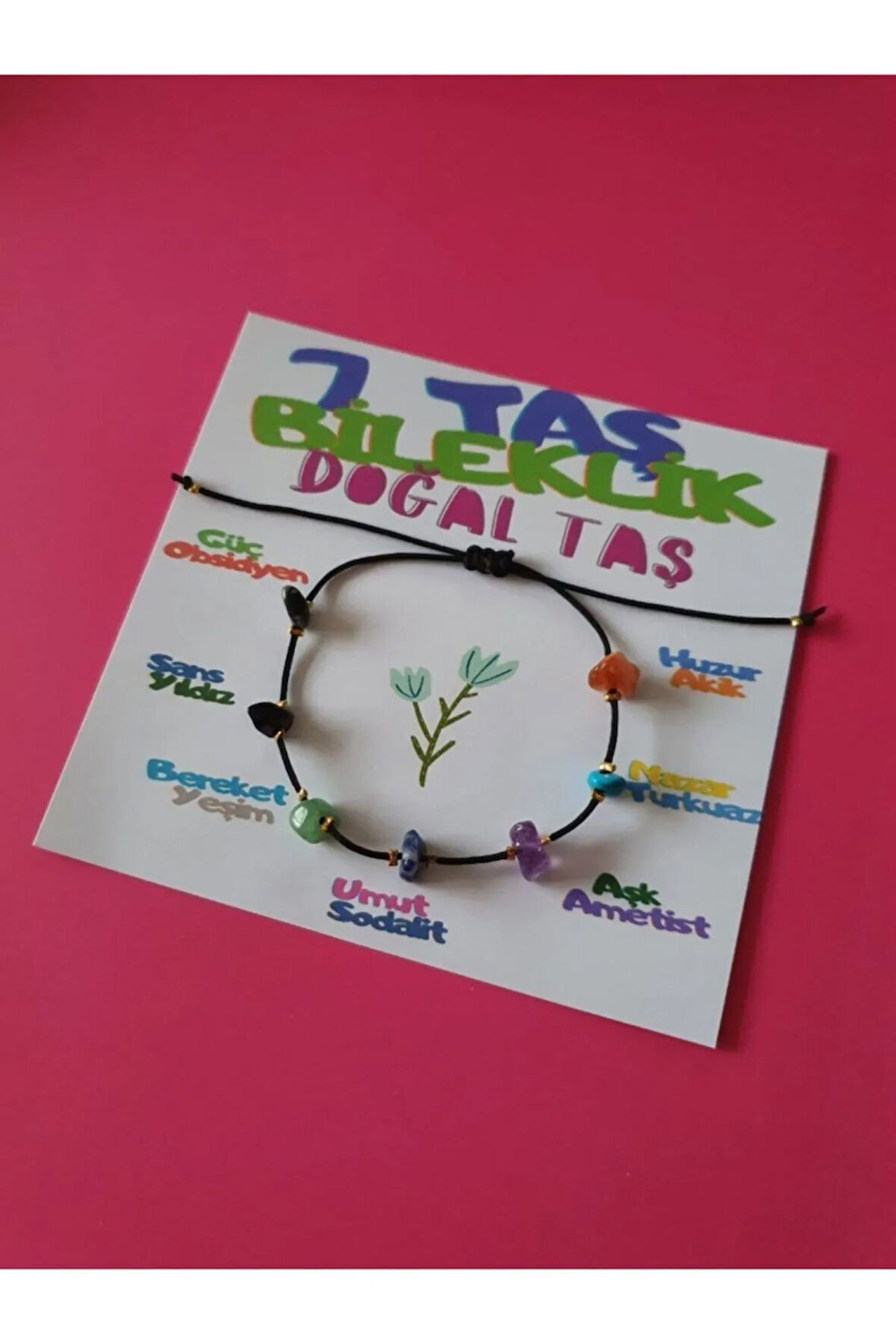 Sertifikalı 7 Taş Bileklik Doğal Taş Ip Bileklik