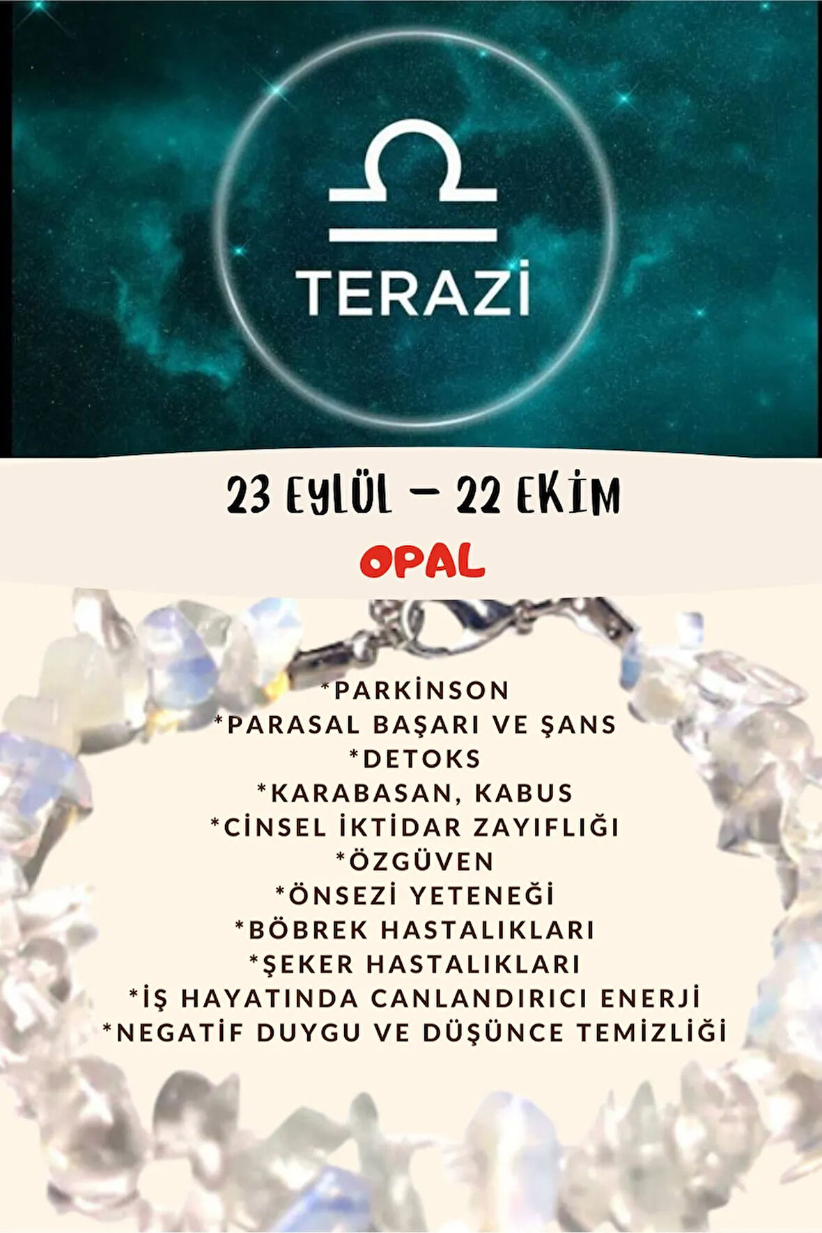 Sertifikalı Burç Taşı Terazi Burcu Opal Taşı Bileklik