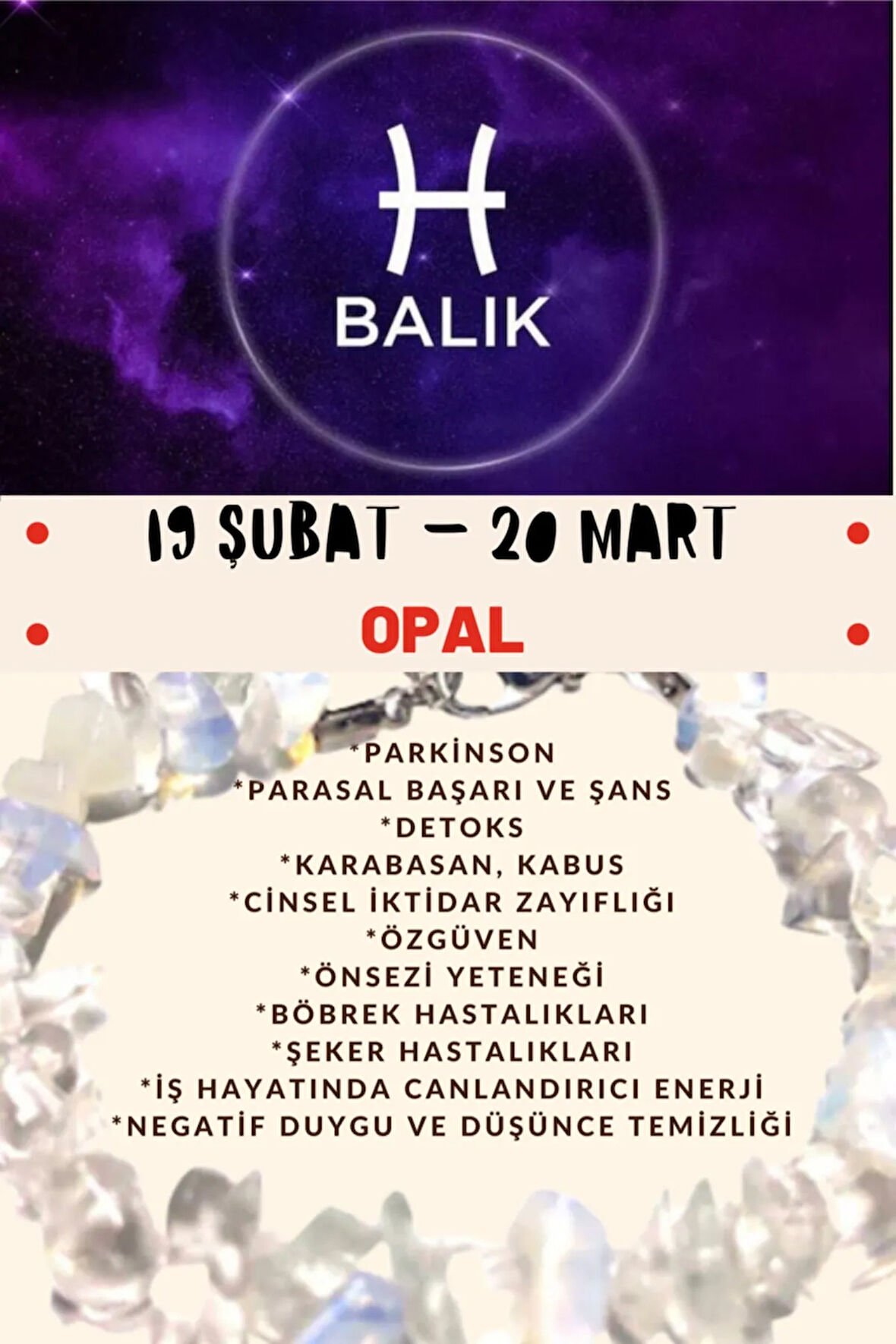 Sertifikalı Burç Taşı Balık Burcu Opal Taşı Bileklik