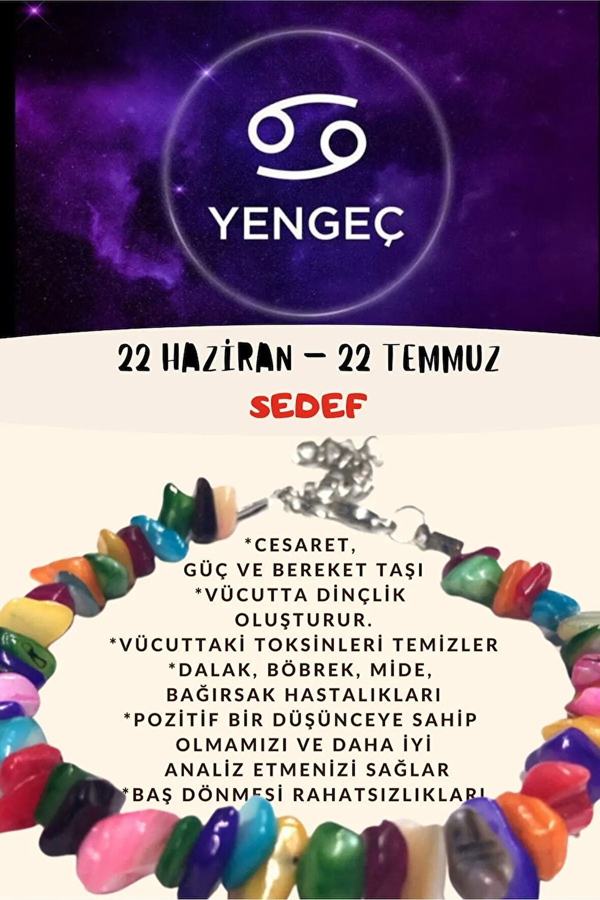 Sertifikalı Burç Taşı Yengeç Burcu Sedef Taşı Bileklik