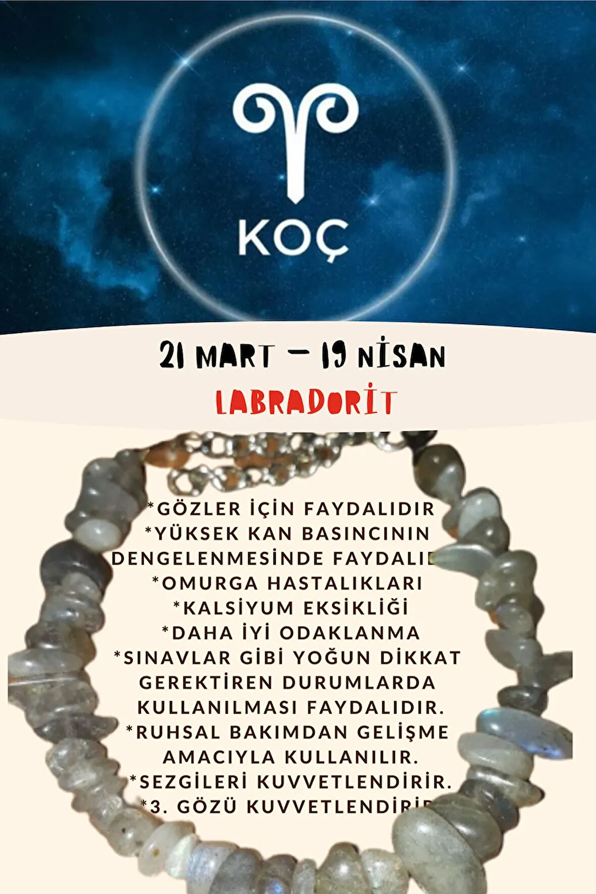 Sertifikalı Burç Taşı Koç Burcu Labradorit Bileklik