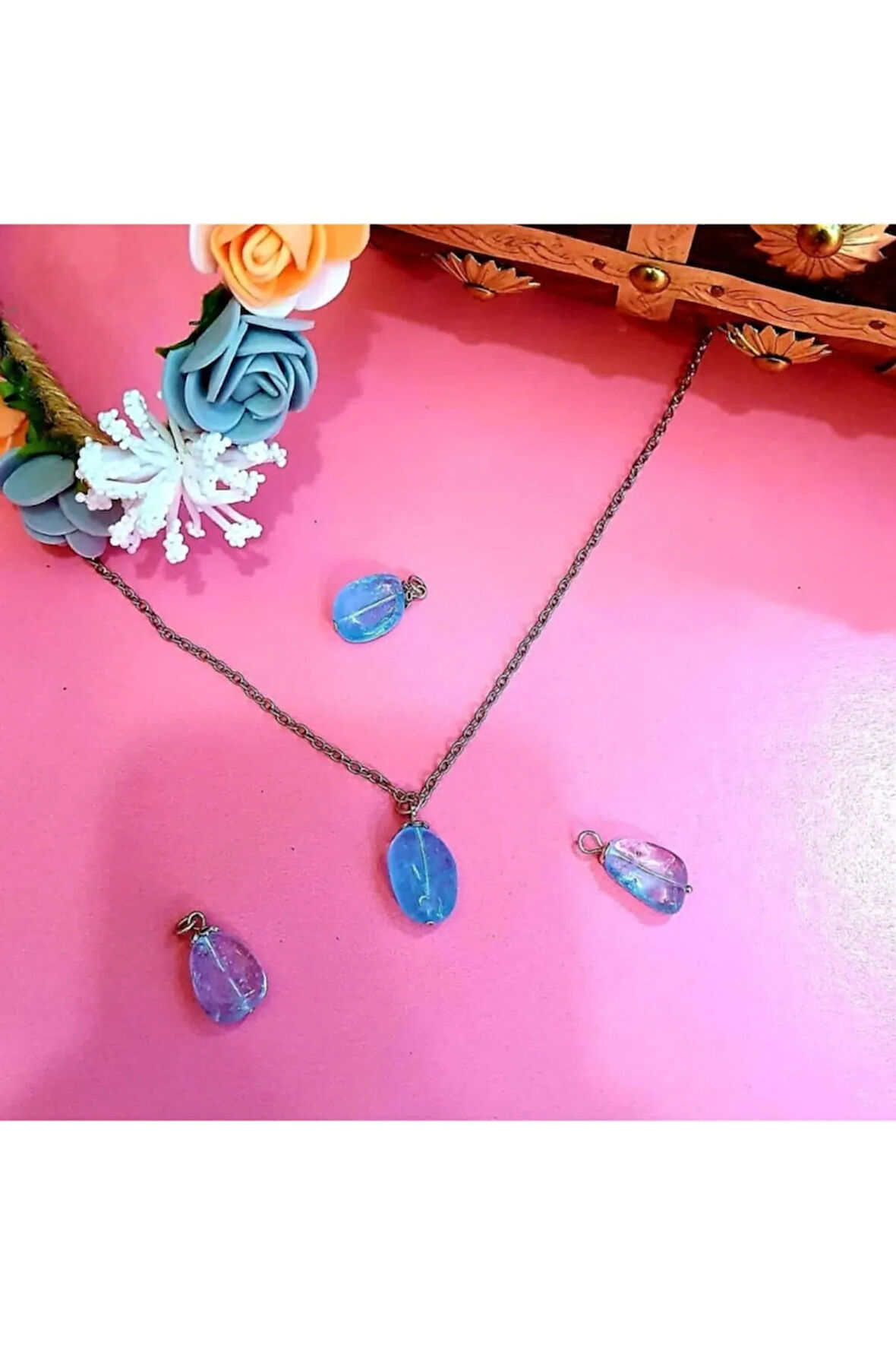 Sertifikalı Mavi Topaz Kolye Doğal Taş