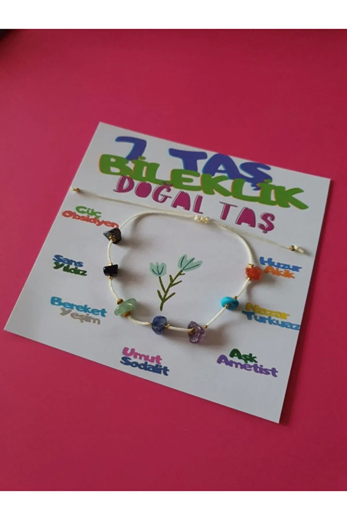 Sertifikalı 7 Taş Bileklik Doğal Taş Ip Bileklik