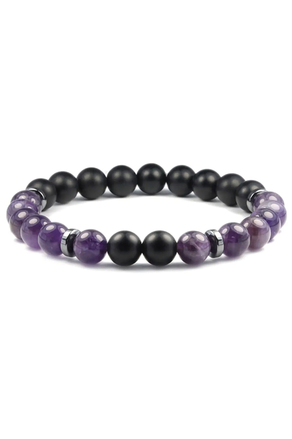 Sertifikalı Ametist Oniks Hematit Taşı Bileklik
