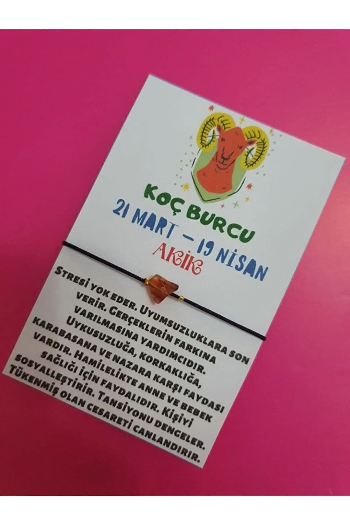 Sertifikalı Koç Burcu Akik Taşı Makrome Ip Bileklik
