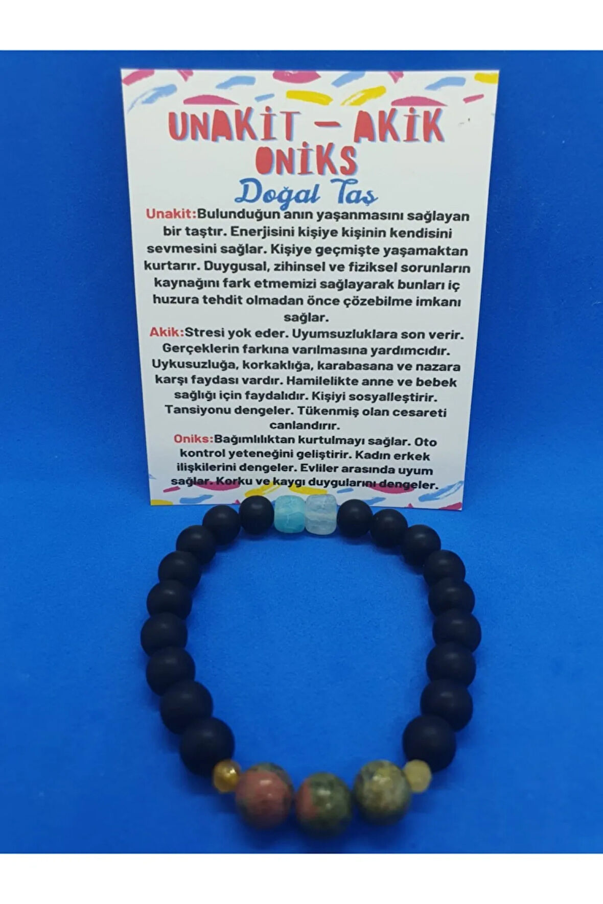 Sertifikalı Unakit Akik Oniks Taşı Tasarım Bileklik