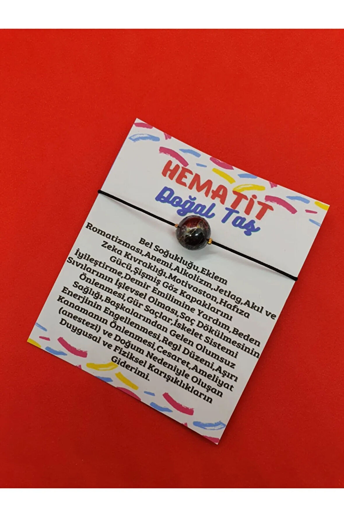 Sertifikalı Hematit Taşı Bileklik Desenli 12mm Orijinal Doğal Taş