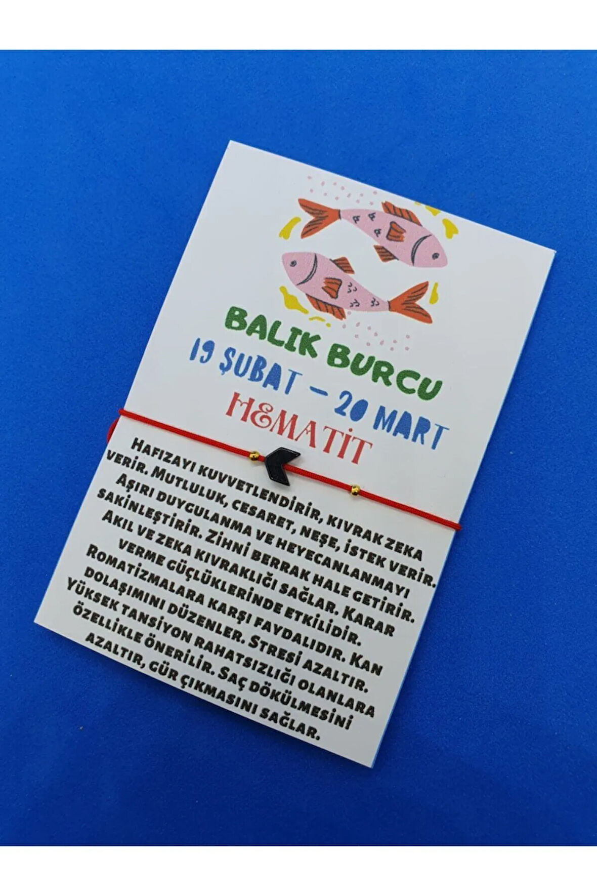 Sertifikalı Balık Burcu Hematit Doğal Taş Ip Burç Bilekliği