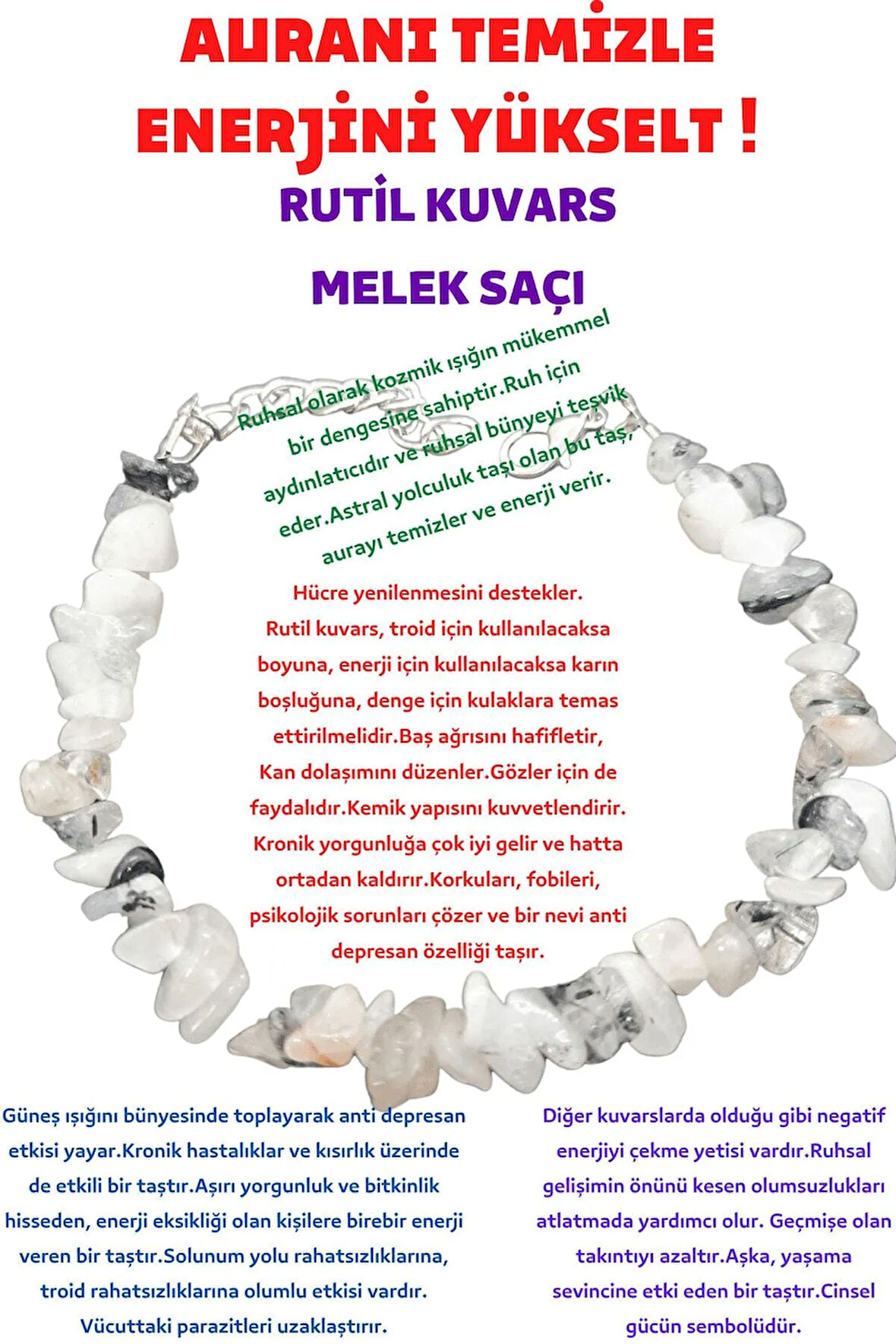 Sertifikalı Doğal Taş Rutil Kuvars (MELEK SAÇI) Bileklik Aaa Kalite