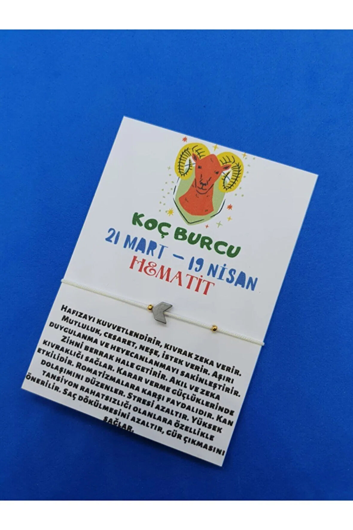 Sertifikalı Koç Burcu Hematit Doğal Taşlı Ip Burç Bilekliği