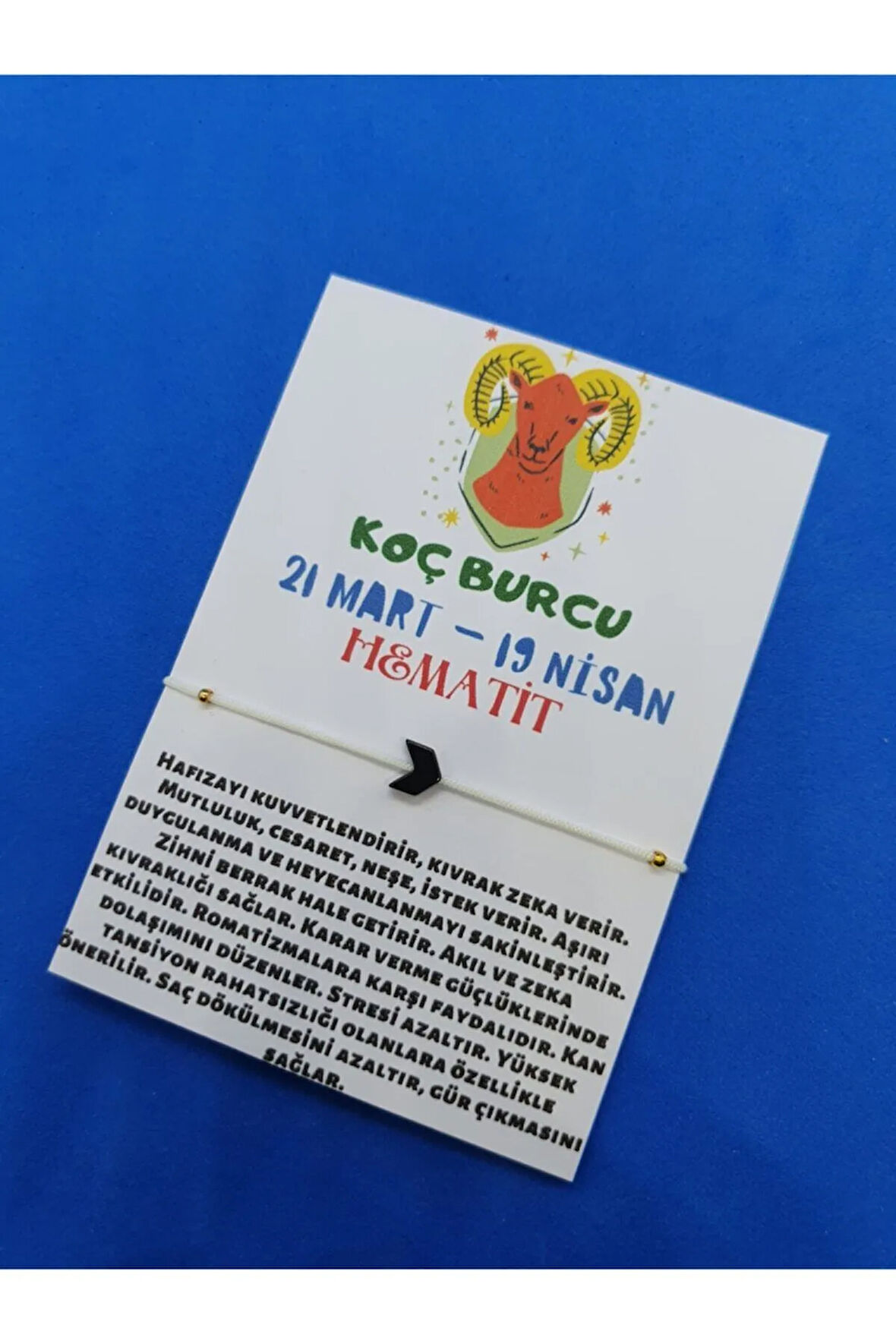 Sertifikalı Koç Burcu Hematit Doğal Taşlı Ip Burç Bilekliği