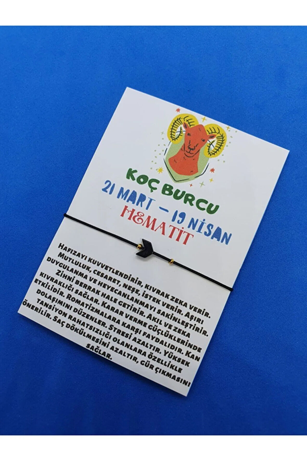 Sertifikalı Koç Burcu Hematit Doğal Taşlı Ip Burç Bilekliği